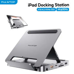 PULWTOP iPad USB C Hub, iPad Dock With 4K HDMI, PD 100W, Support M.2 NVMe SSD, Foldable Stand Base for iPad, MacBook, Windows