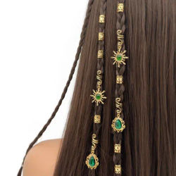 14 pièces motif soleil alliage filigrane incrusté strass larme pendentif Dreadlock cheveux tresse anneaux cheveux bijoux accessoires pour fille