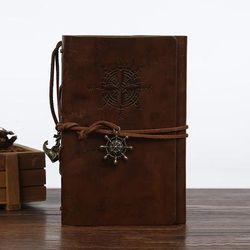 TEMU 1pc Vintage Pirate Anchor Design Leather Journal, College Ruled Notebook For And Travel Use, Themed Notebook