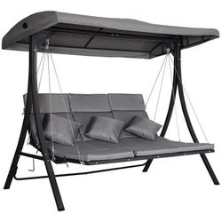 TEMU 3 Seater Garden Swing Seat Outdoor Swing Chairs Chaise Lounge Padded Seat Porch Patio Bench Bed Recliner Sun Lounger - Grey