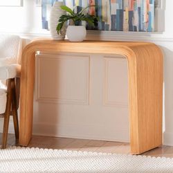 bali & pari Eilis Bohemian Light Honey Fluted Rattan Waterfall Console Table by Bali & Pari in Light Honey (Size ONE SIZE)