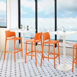 SET OF 2 SENSILLA OUTDOOR STACKABLE BARSTOOL by Polder in Orange