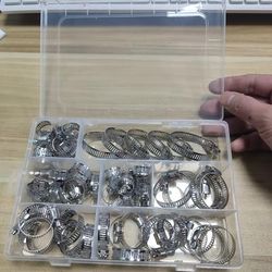 TEMU 60pcs Set: Adjustable Stainless Steel Worm Rack And Pipe Clamp With A Range Of 8-38mm - Suitable For Fuel Pipeline And Automotive Pipeline Maintenance