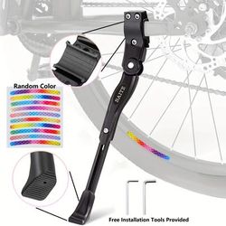 "TEMU Adjustable Aluminum Bicycle Side Stand With Reflective Decals - Mount For 22" To 28" Bikes, Black, Free Installation Tools Provided, Bicycle Stand|reflective Decals|durable Build, Bike Stand"