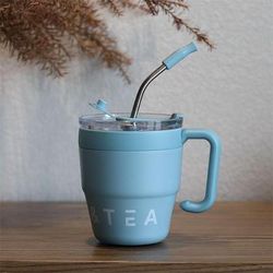 TEMU Stainless Steel Vacuum Cup Mug With Straw And Lid Coffee Cup Thermal Cup Office