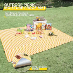 Beach Waterproof Mat Foldable Portable Yellow Checkered Picnic Mat Double-sided Aluminum Film Tent Camping Sleeping Mat