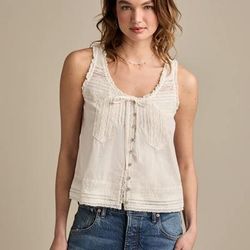Lucky Brand Lace Swing Tank - Women's Clothing Tops Tank Top in Whisper White, Size 2XL