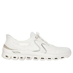 Skechers Women's Slip-ins Martha Stewart: Arch Fit Glide-Step Elevate - Perfectly Perfect Hands Free Slip-ins Sneaker|Size 9.0|Natural/Gold|Textile/Synthetic/Metal|Vegan