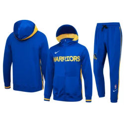 Nike Basketball Long Hoodie Outfit Men Zipper Breathable Performance Long Sleeve Basketball Hooded Top and Bottoms Set Blue
