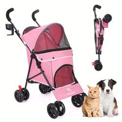 TEMU Stroller - , Breathable, And Jogger With Sun Cover, Pad, Rear Storage Bag, And Folding - Lightweight Aluminum Frame For Small To Medium Pets, Easy To Assemble And Store