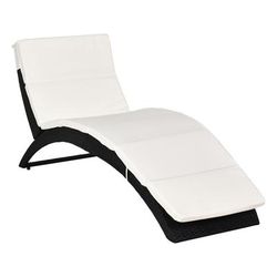 TEMU Outdoor Foldable Pe Rattan Sun Lounger With Soft Padded Cushion, Ergonomic Curved Design For Balcony, Garden