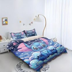 TEMU () Stitch Printed Cartoon Duvet Cover Bedding Sets With 3pcs Includes Duvet Cover Pillowcases For Bedroom 2 Pillowcases With Cute Character Designs Day, Couple Double Single Multi Size