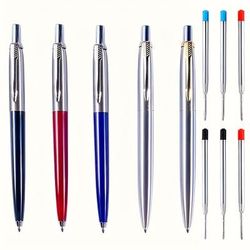TEMU 5pcs Professional Metal Ballpoint Pens(6pcs Pen Refills), Retractable Medium Point, Smooth Writing, Comfortable Grip, Round For Office And Personal Use