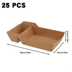 TEMU 25pcs Disposable Paper Food Tray Boats With Dip Pocket, Rustic Box With Compartment Holder For Ketchup, Sauce, Birthday Parties, Gatherings, Food Trucks, And Restaurants, Trays For Serving Food