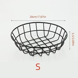 TEMU 1pc Stainless Steel Round Basket, French Fry Serving Container, Creative Snack Basket, Metal Fried Food Tray, With For Home, Kitchen, Restaurant, Kitchen Supplies, Tableware