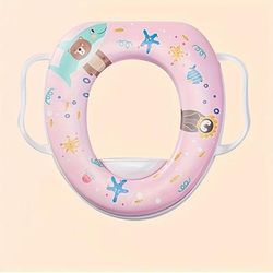 TEMU Panlynner Soft Toilet Training Seat With Handles - Removable Cushion, Cartoon Design For