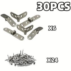 TEMU 30pcs ( 6pcs Foldable Hinge+24pcs Screw) Practical Furniture, Flexible Nut Hinge, Strong Pressure Resistance, Silvery Cabinet Door Hinge, For Household Use