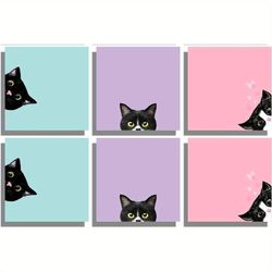 TEMU 6/12 Pads Black Cat Sticky Notes Set, Pink Self- Pads, Cute Memo Pads Super Adhesive Note Card For Cat Lover Gift, Teacher Office And School Supplies, 3x3in