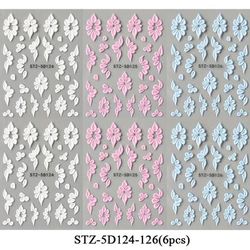 TEMU 6pcs Elegant White Flower Nail Art Stickers - 5d Embossed, Self-adhesive Acrylic Designs In Blue, Pink, And White For Women And Girls, Nail Decorations|floral Nail Art| , Nail Art Supplies
