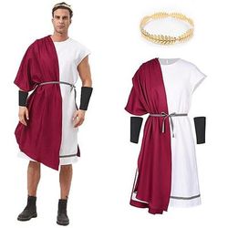 Grecia antica Antica Roma Sopra il ginocchio Tunica Corona d'alloro Costume da toga Gladiatore Girocollo Costume Per uomo Halloween Carnevale Performance Adulti Camicia Cintura Fascia
