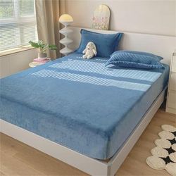 TEMU 3pcs Super Soft 200g Fabric Milk Velvet Fitted Sheet, Soft And Comfortable Bed Cover, Autumn And Winter Warm Mattress Protector, Deep Pocket, Fit Sheets + Pillowcase