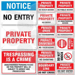 Private Property Waring Metal Sign No Trespassing Do Not Knock No Public Access Stop Boundary Line Private Restricted Road