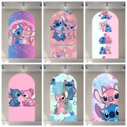 Pink Blue Cartoon Stitch & Angle Arch Backdrop Custom Girls Child Birthday Party Decor Cover Baby