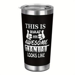 "TEMU 20oz Stainless Steel Tumbler With Lid & Straw - " What An Awesome Grandad Looks Like" Design, Vacuum Insulated For Drinks, Bpa- Cup, Perfect Gift For Grandpa, Travel, Camping & Birthdays"