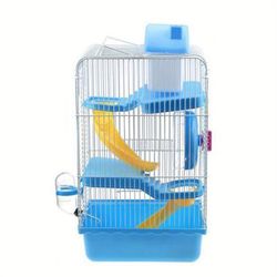 TEMU 3-tier Large Hamster Cage 23x17x44cm - Metal & Plastic Multi-level Habitat With Slides, Accessories & Easy Assembly - Castle For Small Pets, Hamster Cage Accessories