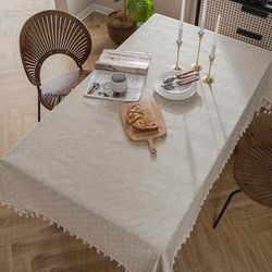 TEMU Farmhouse Style Flower Garden Small Chrysanthemum Rice Print Beige Fringed Tablecloth For Kitchen Table Decoration Tablecloth 1pc