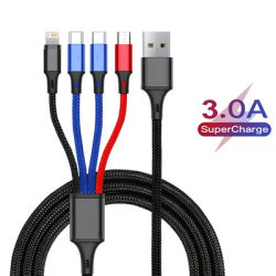 4 In 1 USB Cable 3A USB A To Micro USB/Type C For iPhone Charger Fast Charging Data Cord For iPhone