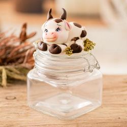 Tenderness,'Hand-Painted Cow-Themed Papier Mache Decorative Jar'