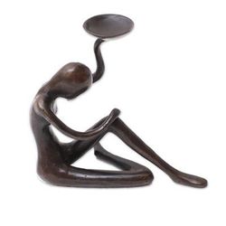 Ballet Bowl,'Balinese Antiqued Bronze Figurine with a Bowl'