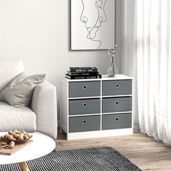 TEMU Chests Of Drawer, Fabric Dresser Storage Cabinet With 6 Drawers For Bedroom, Living Room And Hallway, White And Grey