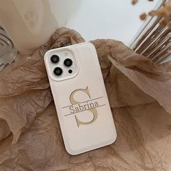 TEMU Personalized Phone Case For Iphone 16 15 14 11 Pro Max Customized Initials Name Luxury Laser Engraving Soft Leather Shockproof Diy Engraved Gift Cover 16 Plus