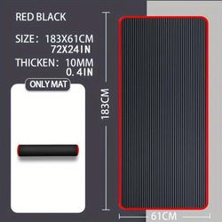 TEMU Nbr Yoga Gymnastic Mat | Extra Thick 183x61cm | Black With Red Border | Tear-proof & Non-slip Surface | Ideal For Home Fitness, Pilates & Exercise Training
