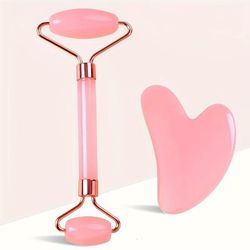 TEMU 2pcs Set, 2-head Facial Massage Roller And Heart-shaped Scraping Board, Portable Facial Massager, Body Massage Tool Kit, Universal, Non-electric Abs Material, No Battery Required