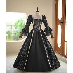 Vintage Rococò Rinascimento Maxi Vestito Normale A sbuffo Principessa Sposa Pieghettato Con Volant Principessa Girocollo Costume Per donna Halloween Carnevale Mascherata Feste Halloween Performance