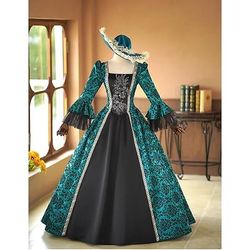 Vintage Rococò Rinascimento Maxi Vestito Normale A sbuffo Principessa Sposa Pieghettato Con Volant Principessa Girocollo Costume Per donna Halloween Carnevale Mascherata Feste Halloween Performance