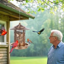 TEMU -powered Hanging Bird Feeder With - Waterproof Metal Wild Bird Feeder For Hummingbirds, Perfect Gift For Bird Lovers, Mom, Grandma, And Garden Decor, Hummingbird Feeders Outdoors