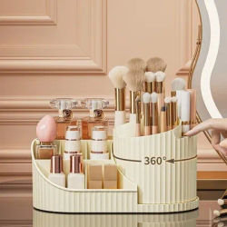 Rotating Makeup Organizer - Dustproof Multi-Use Cosmetic Carousel for Lipstick, Brushes & Tools | Vanity/Desktop Storage