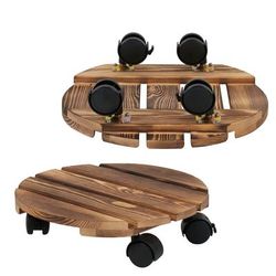 TEMU 2-pack Aesome Vintage Solid Wood Plant Caddy, 12 Inch Heavy Duty Rolling Round Plant Stand With 360° Lockable Wheels, 110 Lbs Capacity, Indoor & Outdoor Use, No Electricity Needed