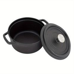 TEMU Outdoor Kitchen Cast Iron Pot 20cm, Large Diameter 2.5l, Thickened 3.5kg, With Anti-scalding Handle, Total Length 27cm, Suitable For Soup And Stir-frying