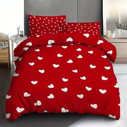 TEMU 3pcs Love Heart Polyester Duvet Cover Set 1*duvet Cover +2*pillowcase, No , Print Bedding Set, Soft And Comfortable, Suitable For Bedroom,