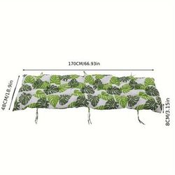 TEMU Leaf Pattern Outdoor Chair Cushion - Non-slip Replacement Mat For Patio, Garden, And Sunbed With Adjustable Straps, Polyester Blend Fabric, Green And