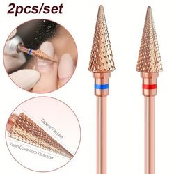 TEMU 2pcs Professional Tapered Nib Nail Drill Bits Set, 3/32'' Carbide , Manicure Pedicure Cuticle Gel Polishing, Unscented, For Technicians