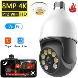 Tuya 8MP Bulb Camera E27 WiFi Smart Life PTZ IP CCTV Outdoor Night Vision 3MP Security Video Bulb Surveillance Camera TUYA