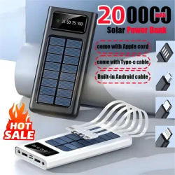 200000mAh 4 in1 Solar Power Bank Super Fast Charging Large Capacity USB TypeC LED Light Outdoor