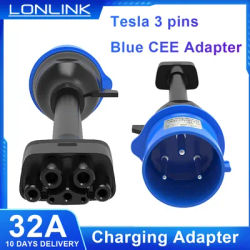 LONLINK Tesla model 3 pin Blue CEE Adapter Tesla model X S Y Gen 2 Ev Charger Extension Cord Connector 240V Outlet at 32A 10 in