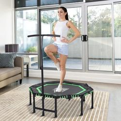 "TEMU 48" Mini Fitness Trampoline Rebounder Indoor Outdoor Foldable Mini Jumper With Adjustable Handle"